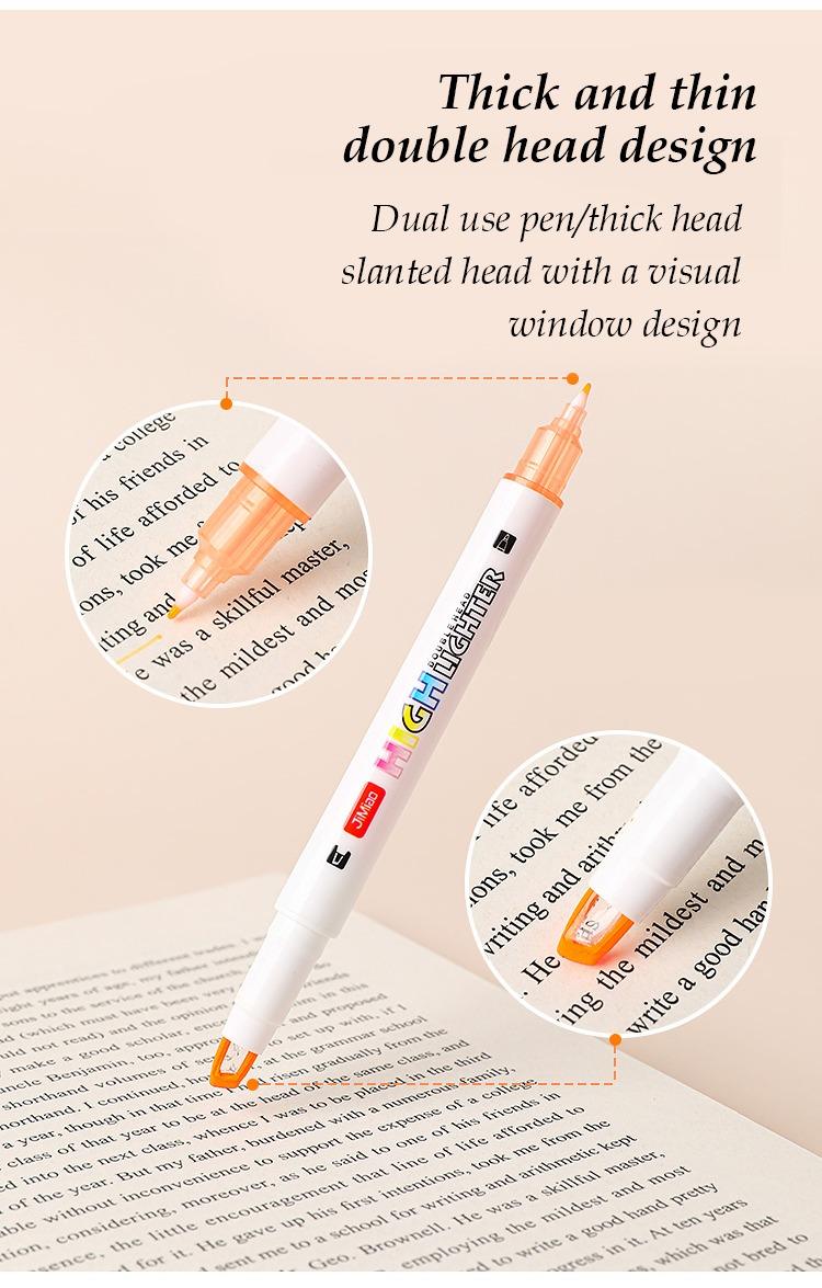 Thick and thin double head design-JiMiao Double Headed Highlighters Marker Pen