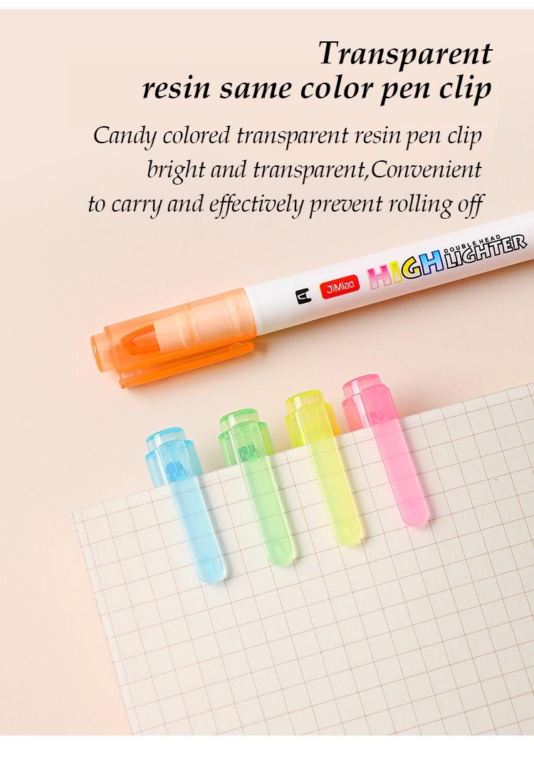 Transparent resin sane color pen clip-JiMiao Double Headed Highlighters Marker Pen