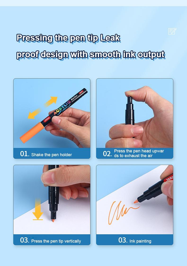 Pressing the pen tip leak proof design with smooth ink output-JiMiao Acrylic Coloring Marker Pen