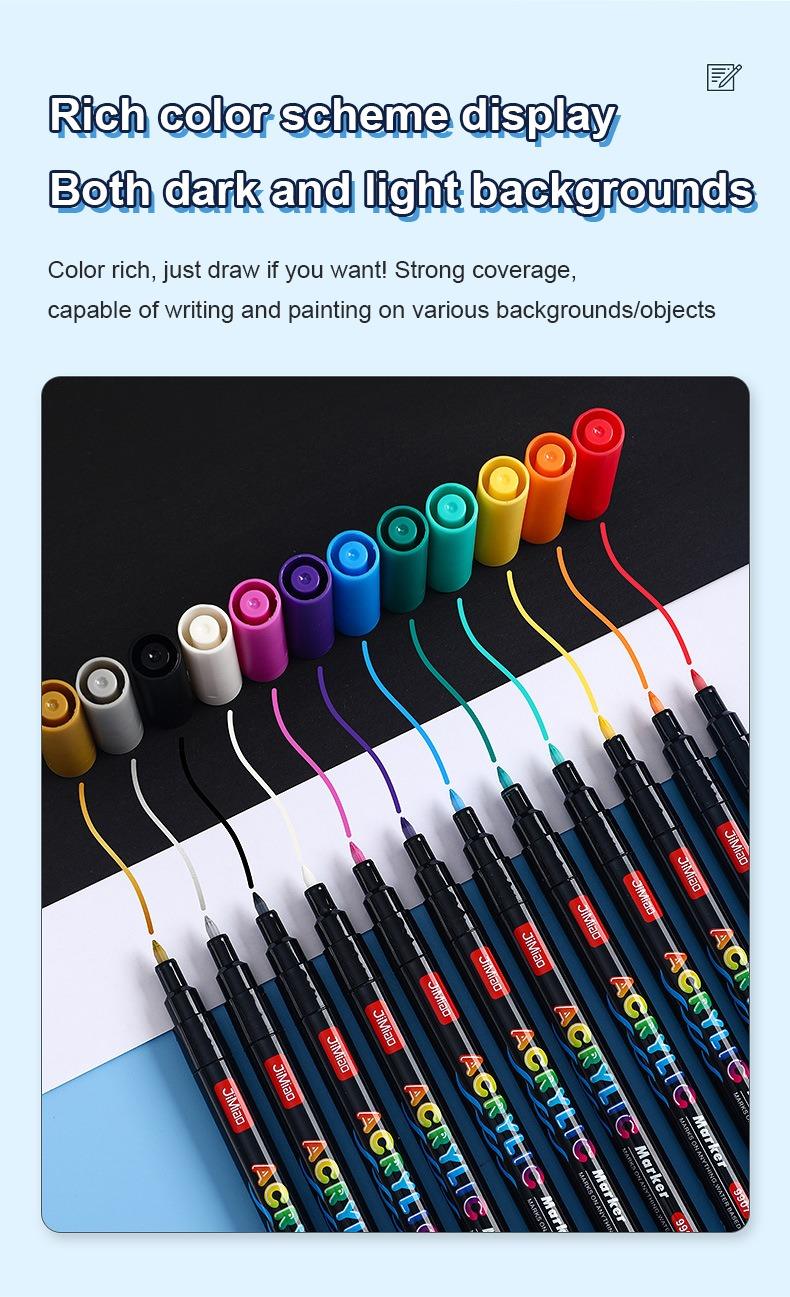 Rich color scheme display ,Both dark and light background-JiMiao Acrylic Coloring Marker Pen