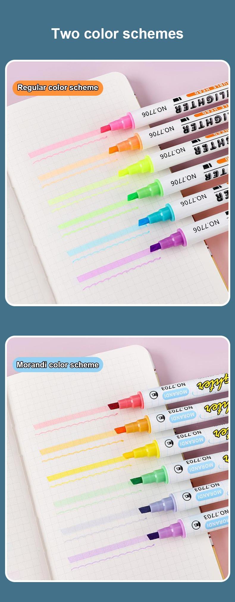 Two color schemes-JiMiao Double-Headed Highlighter Markers Set