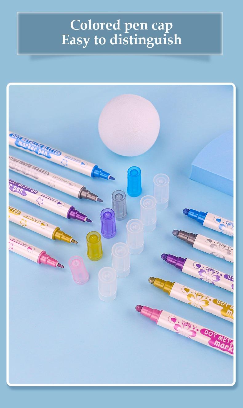 Colored pen cap easy to distinguish-JiMiao Double Headed Metallic Color Marker Pen