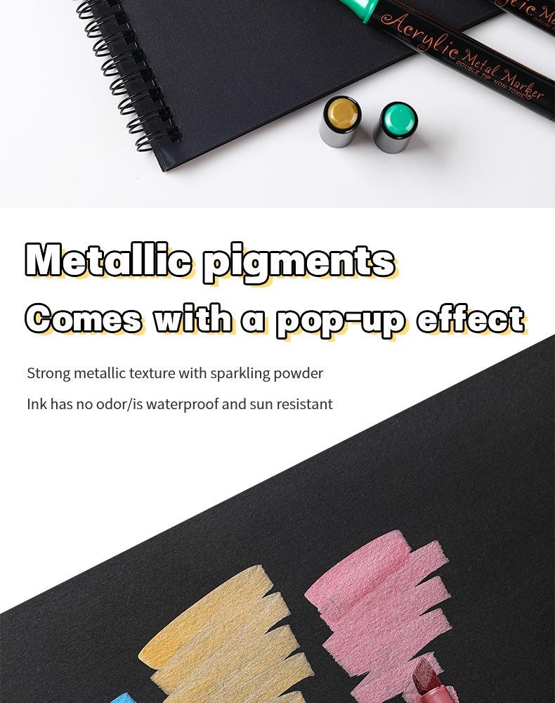 Metallic pigments comes with a pop-up effect-JiMiao Double-headed Metal Acrylic Markers Set