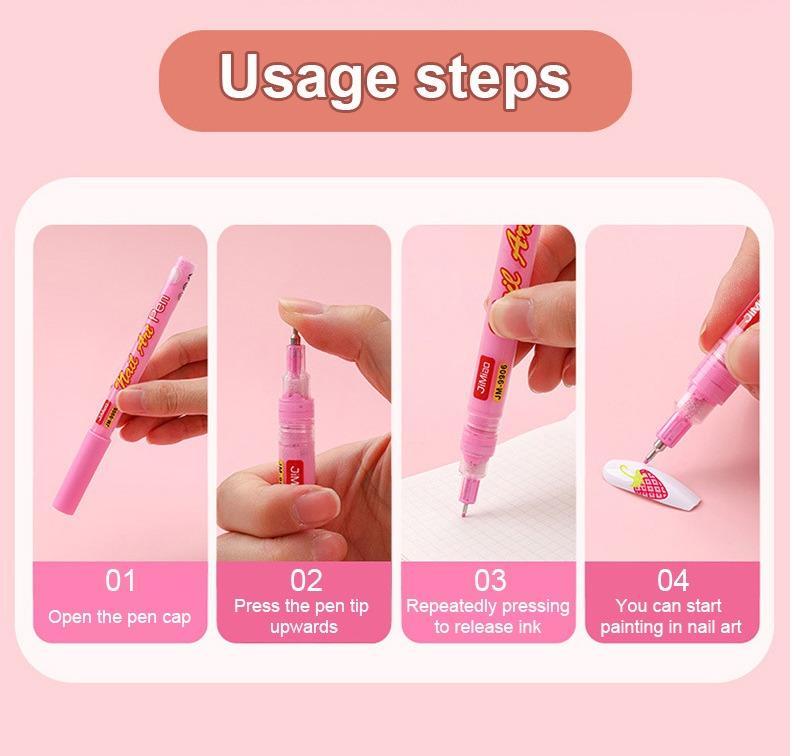 Usage steps-JiMiao Colorful Nail Art Coloring Marker Pen