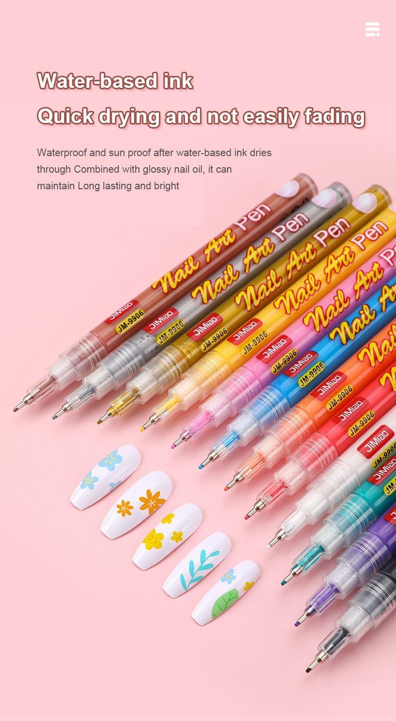 Water-based ink quick drying and not easily fading-JiMiao Colorful Nail Art Coloring Marker Pen