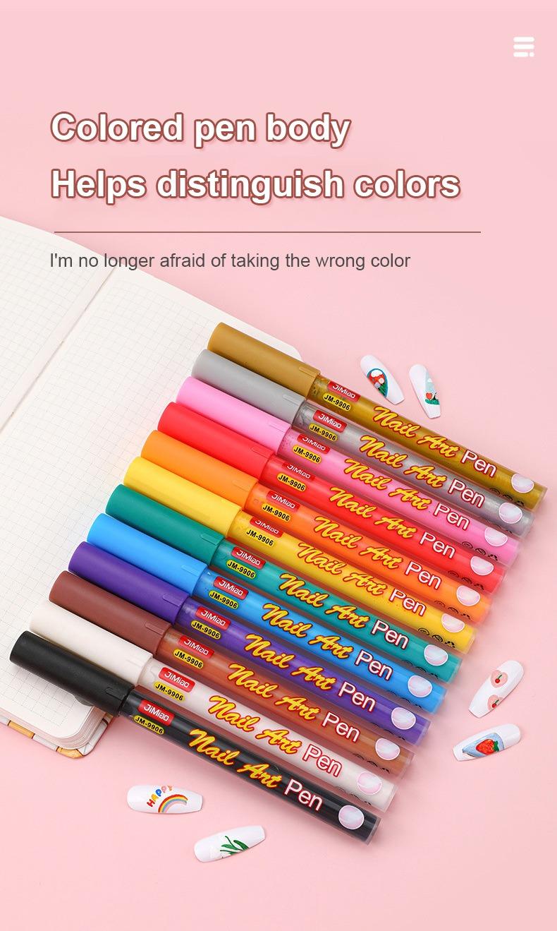 Colored pen body helps distinguish colors-JiMiao Colorful Nail Art Coloring Marker Pen