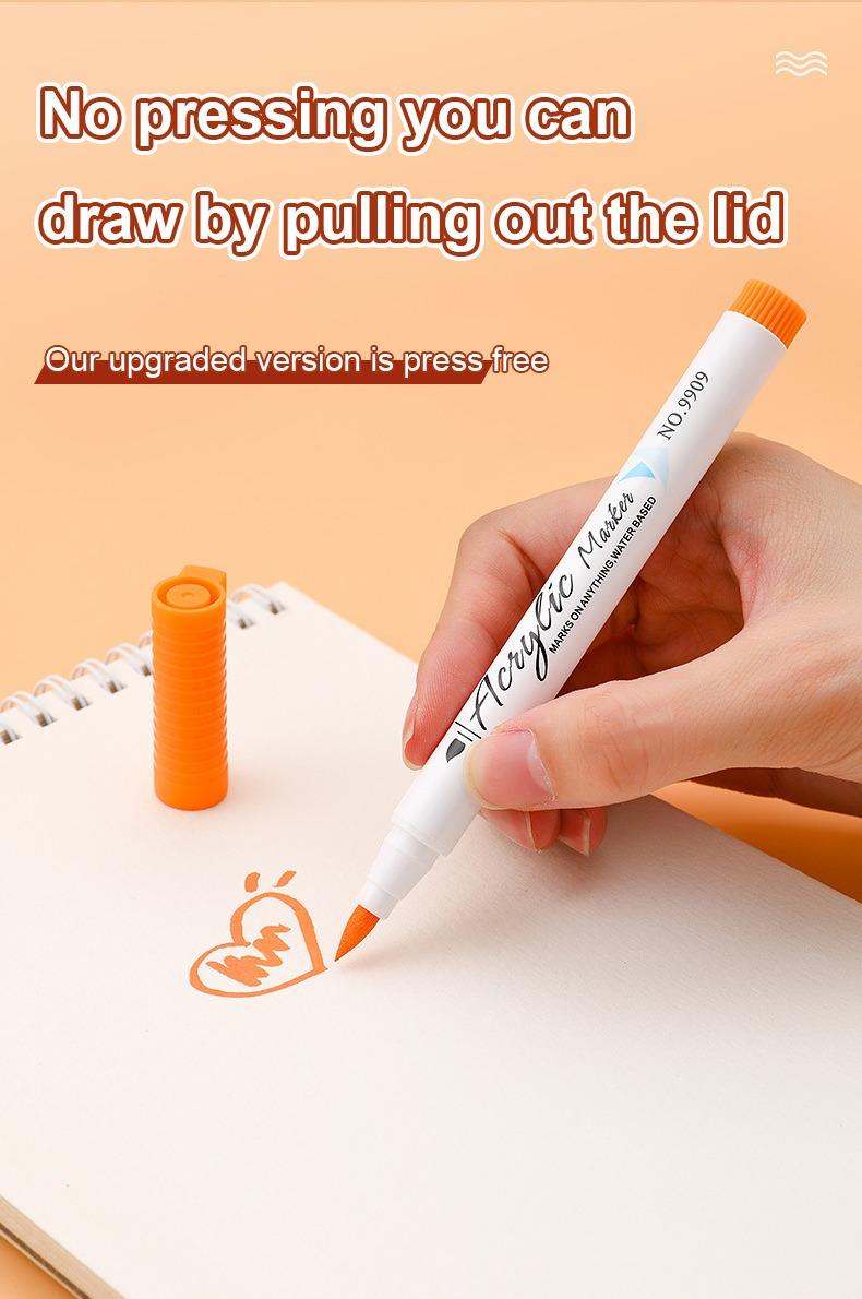 No pressing you can draw by pulling out the lid-JiMiao Soft-headed Acrylic Marker Pen