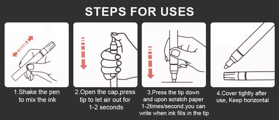 Steps for uses-JiMiao Waterproof Metallic Color Marker Pen 